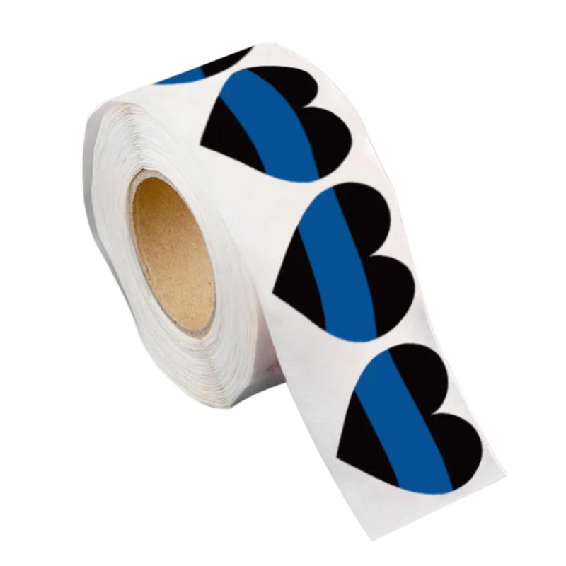 Fundraising For A Cause 250 Blue Line Heart Stickers - Police Support Stickers for Car Bumpers, Office Doors, Cell Phones and More - Image 1